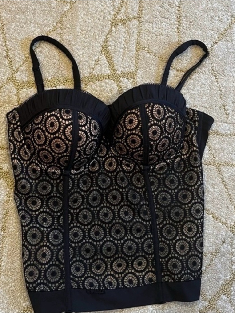 Chantelle Black Lace Bustier Top Bra Size 34 B 34B Like New $295